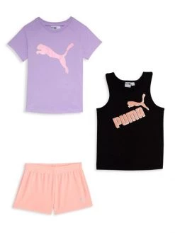 Puma Little Girl’s 3-Piece Logo Jersey T-Shirt, Tank Top & Shorts Set For Kids