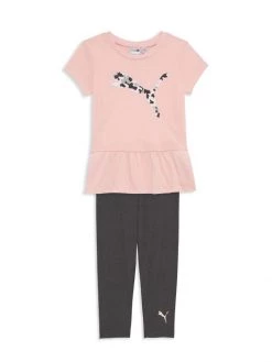 Puma Little Girl's 2-Piece Peplum T-Shirt & Leggings Set For Kids