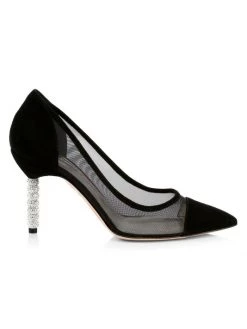 Sophia Webster Jasmine Embellished-Heel Suede & Mesh Pumps