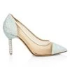Sophia Webster Jasmine Embellished-Heel Glitter Leather & Mesh Pumps