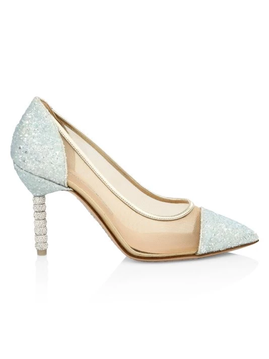Sophia Webster Jasmine Embellished-Heel Glitter Leather & Mesh Pumps 3 Sophia Webster Jasmine Embellished-Heel Glitter Leather & Mesh Pumps